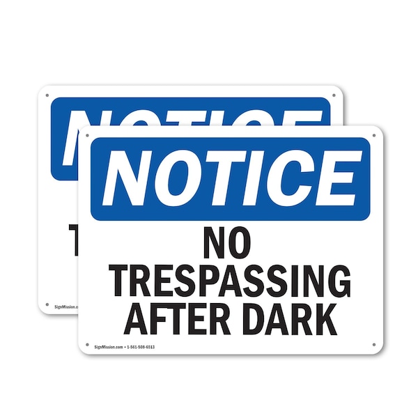 Signmission No Trespassing After Sunset OSHA Notice Sign, Plastic, 10in W x 7in L, 2PK OS-2PACK-NS-P-710-L-14907 - main